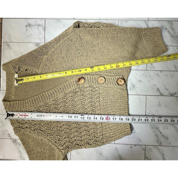 VTG Y2K Chunky Open Knit Lagenlook Slouchy Cardigan Sweater Womens L/XL Khaki - Picture 6 of 10